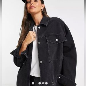 ASOS DESIGN Tall denim oversized shacket in washed black with borg lining